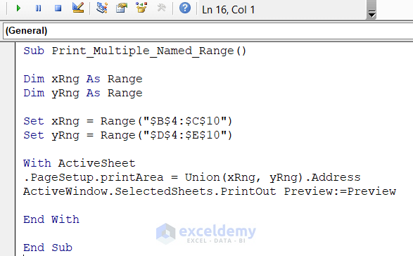 Print Multiple Named Ranges on a Single Page by Merging Columns Together Using Excel VBA