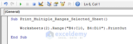 Set Print Area for Multiple Ranges of a Selected Sheet Using Excel VBA