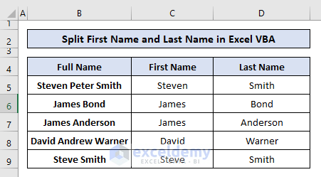 Excel VBA Split First Name and Last Name