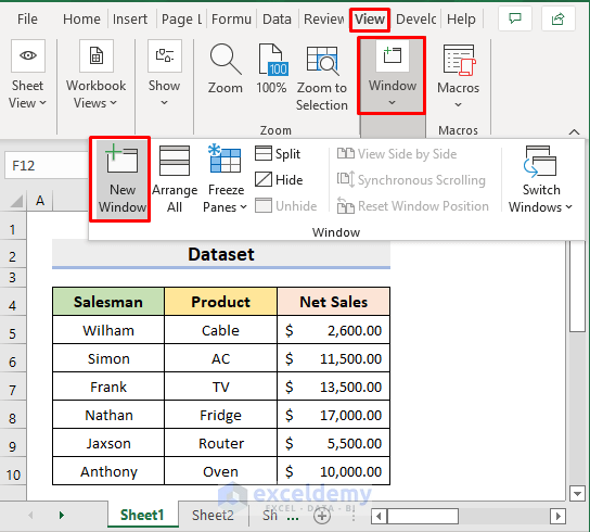 Side by Side Vertical Display of Multiple Worksheets in Same Workbook in Excel