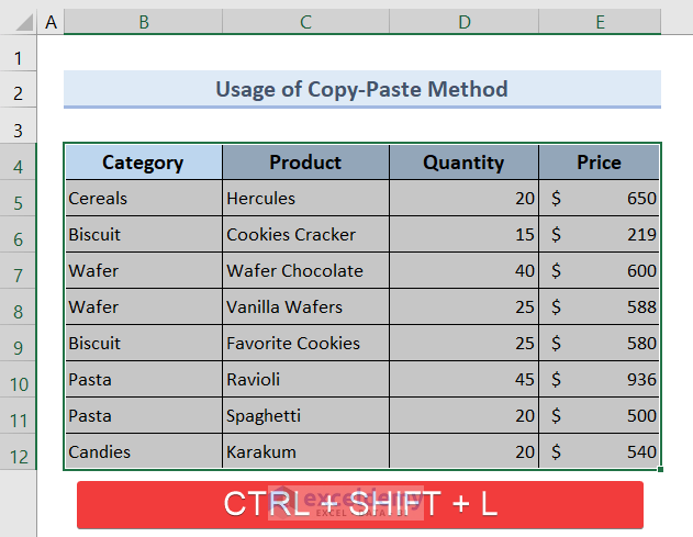 :Apply Filter: Extract Filtered Data to Another Sheet Using Copy-Paste Method in Excel