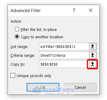 Copy to Extract Filtered Data to Another Sheet in Excel Using Advanced Filter