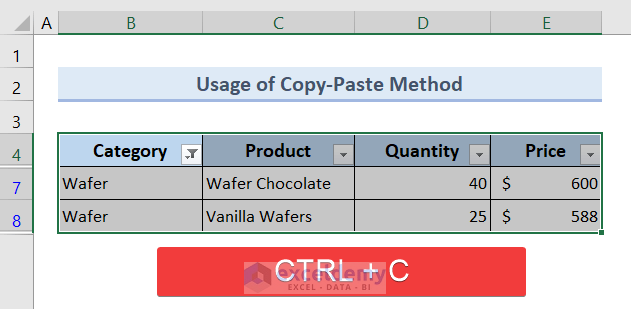Copy: Extract Filtered Data to Another Sheet Using Copy-Paste Method in Excel