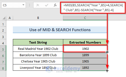 Apply MID & SEARCH Functions in Excel