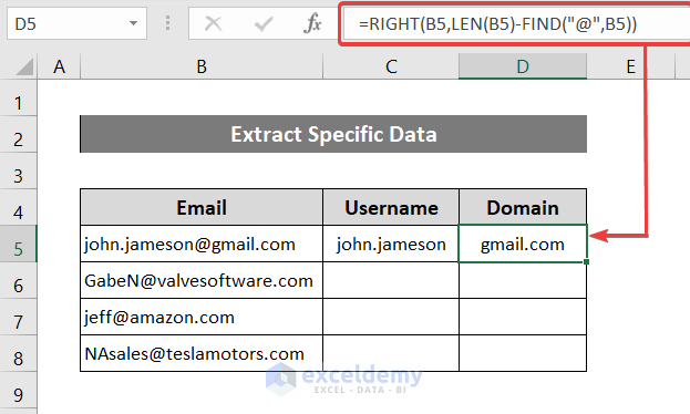 extract specific data from a cell in excel using right and left functions