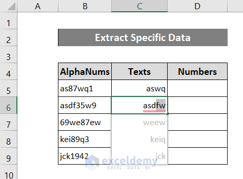 extracting data using quick fill feature