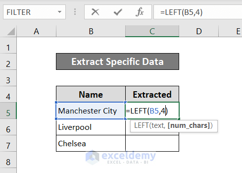extract specific data from a cell in excel using left function