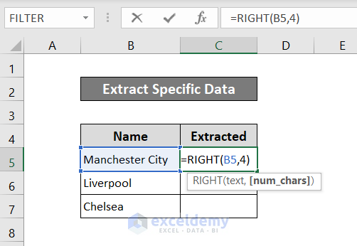 extract specific data from a cell in excel using right function