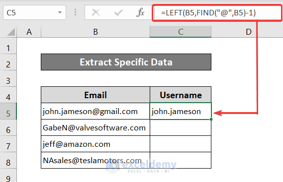 extract specific data from a cell in excel using left and find functions