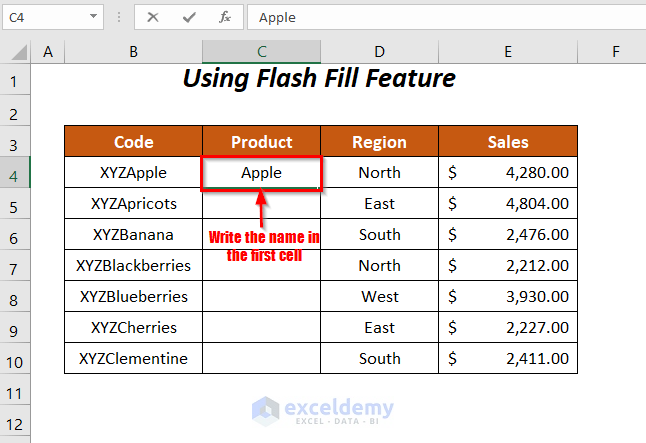 Flash Fill Feature