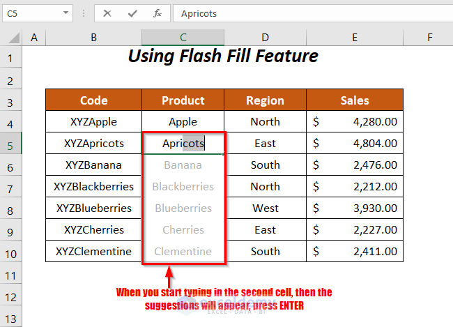 Flash Fill Feature