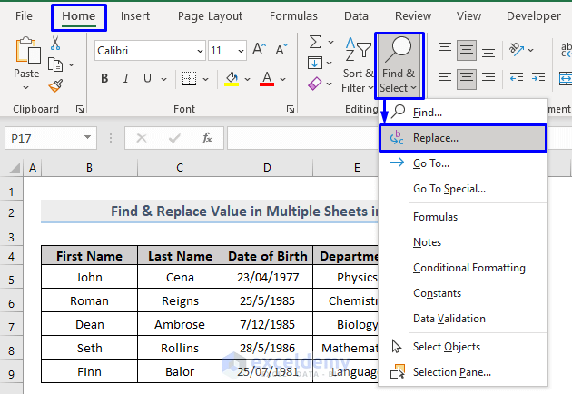 Starting Find and replace option to find and replace in multiple excel files