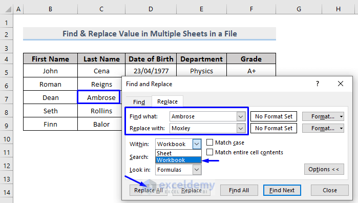 Find and replace value in multiple excel files