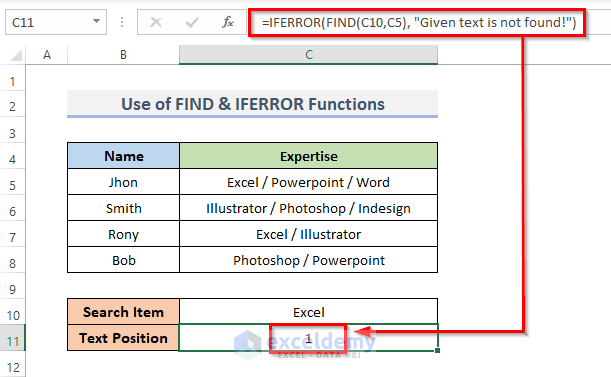 Find and Search Function in Excel