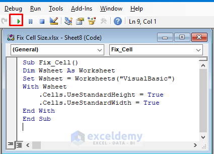 VBA Code to Fix Cell Size in Excel