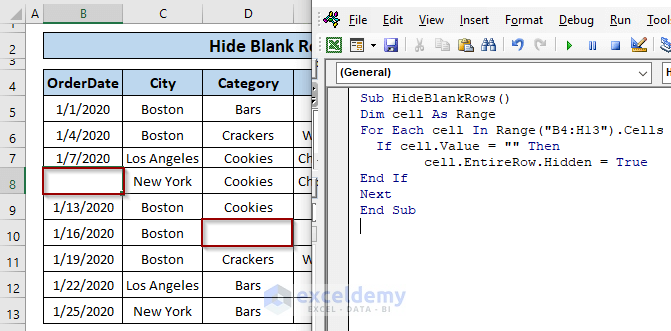 Hide Blank Rows in Excel VBA