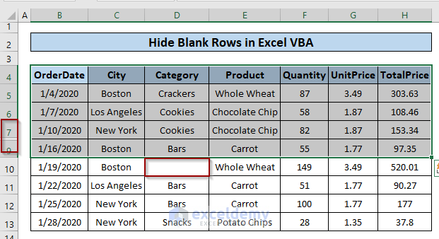Hide Blank Rows in Excel VBA