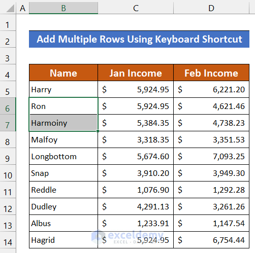 Through the F4 key Add Multiple Rows in Excel