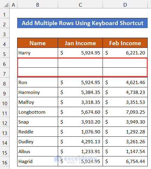 Through F4 Key Add Multiple Rows in Excel