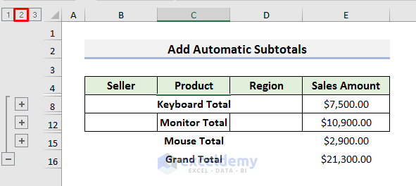 Add Automatic Subtotals in Excel