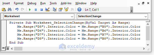 Step-by-Step Guidelines to Automatically Link a Cell Color to Another in Excel