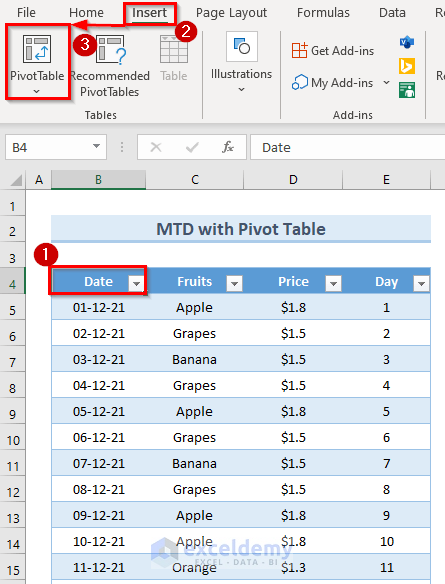 Use Pivot Table & Slicer to Calculate MTD in Excel