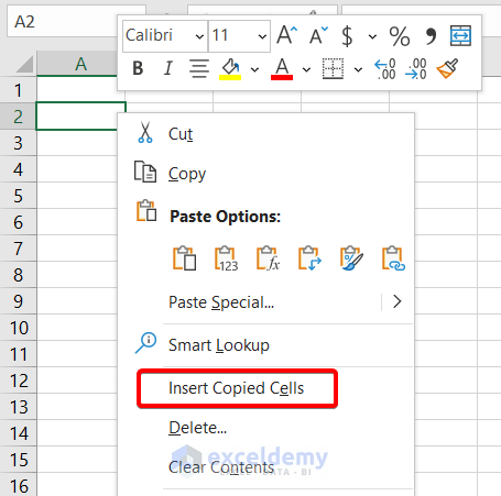 Use Insert Copied Cells Command to Copy Multiple Row Height in Excel