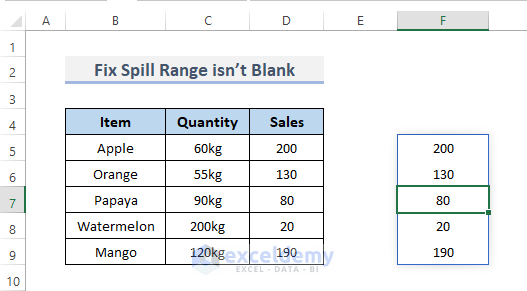 Correct a Spill Error Which Shows Spill Range Isn’t Blank in Excel