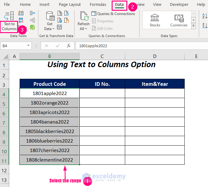 Text to Columns option