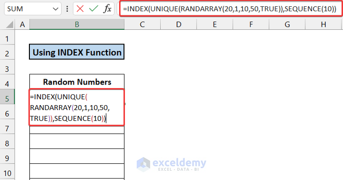 Utilizing INDEX Function to Generate Random Numbers Without Duplicates