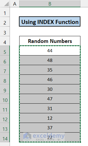 Utilizing INDEX Function to Generate Random Numbers Without Duplicates