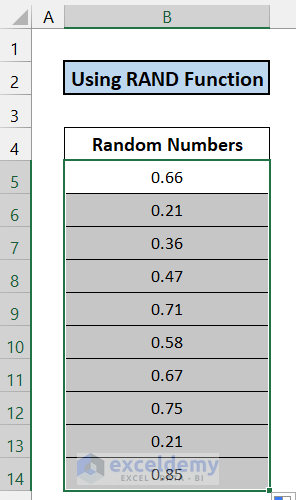 Generate Random Numbers Using RAND Function