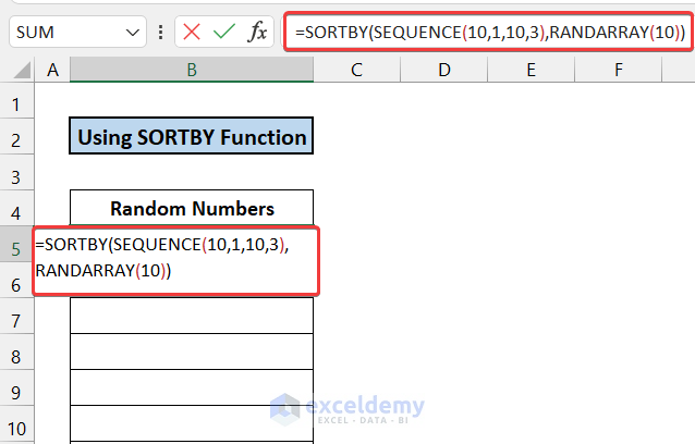 Execute Through SORTBY Function to Generate Random Numbers Without Duplicates