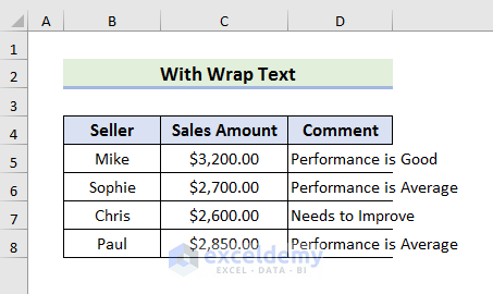 Go to Next Line inside a Cell Using Wrap Text in Excel