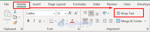 Go to Next Line inside a Cell Using Wrap Text in Excel