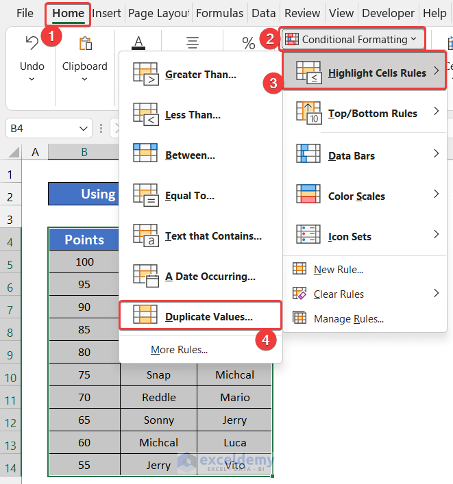 Applying Conditional Formatting to Highlight Duplicates