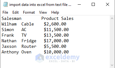Import Data from Text File into Excel
