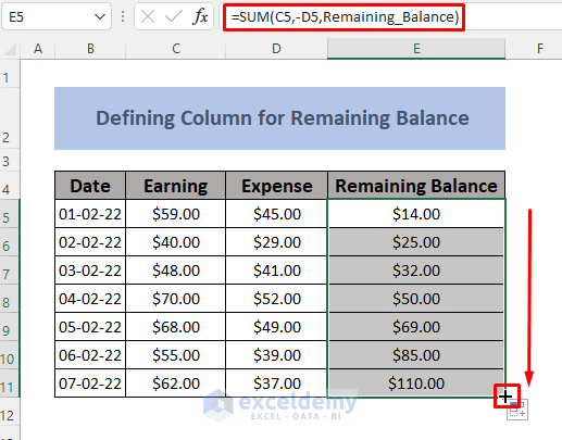 how to keep a running balance in excel
