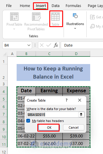 how to keep a running balance in excel