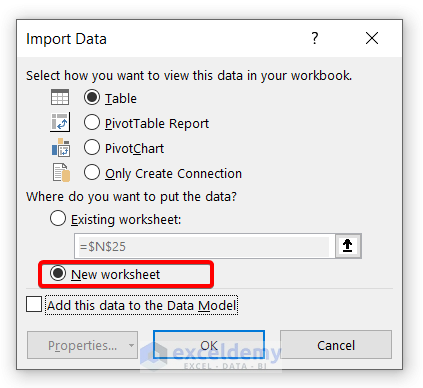 Import Data dialog box: Use Power Query to Link a Website to an Excel Sheet