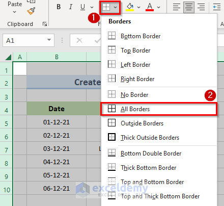 Create a Border on Worksheet to Make Gridlines Darker in Excel