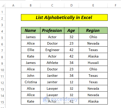 how to make list in excel alphabetical