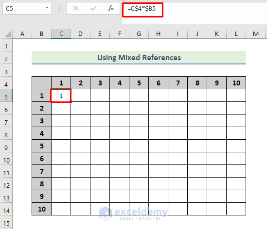 Make Multiplication Table Using Mixed References