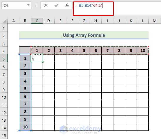 Create Multiplication Table Using Array Formula