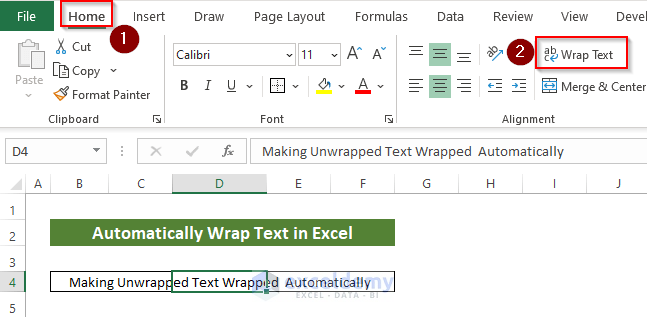 Wrap Text in Excel by Using Ribbon