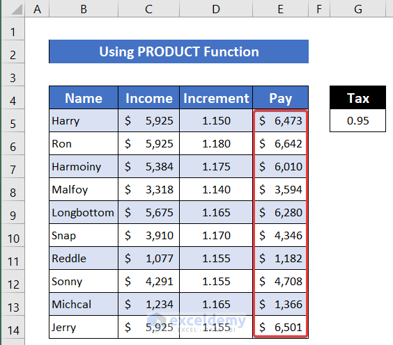 Using PRODUCT Function to Multiply Multiple Cells