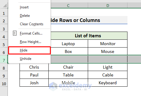 Hide Rows or Columns to Skip Printing Empty Cells