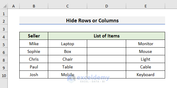 Hide Rows or Columns to Skip Printing Empty Cells