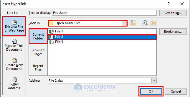 how to open multiple Excel files in one workbook by link