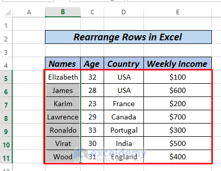 how to rearrange rows in excel by sort option